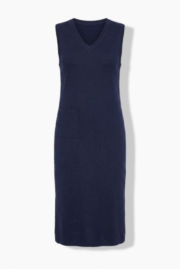 Ulla Popken 850725 Pletena obleka z V-izrezom Temno modra - Pletene obleke - 