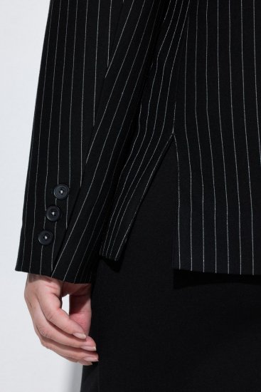 Ulla Popken 851341 Raztegljiv črtast suknjič Črna - Blazer - Blazerji v velikih velikostih za ženske