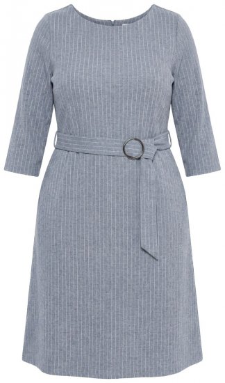 Ulla Popken 851666 Črtasta midi obleka s 3/4 rokavi Siva melange - Midi obleke - Ženske midi obleke večjih velikosti