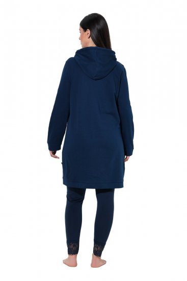 Ulla Popken 851749 Domača obleka s karirastim vzorcem in kapuco Temno modra - Pižame/Oblačila za spanje - 