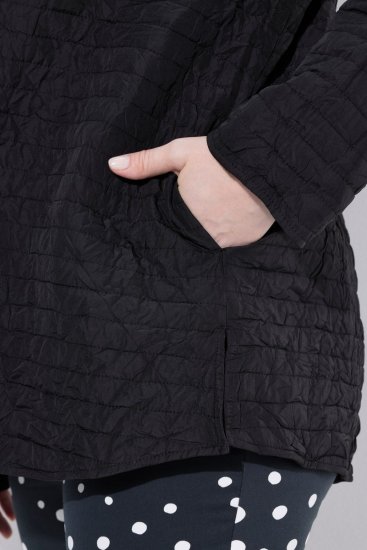 Ulla Popken 852076 Prešita krep jakna z ovratnikom pokonci Črna - Jakne - Jakne za ženske v velikih številkah