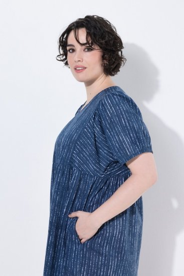 Ulla Popken 852214 Črtasta midi obleka Temno modra - Midi obleke - Ženske midi obleke večjih velikosti