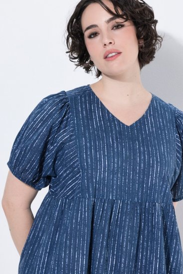Ulla Popken 852214 Črtasta midi obleka Temno modra - Midi obleke - Ženske midi obleke večjih velikosti