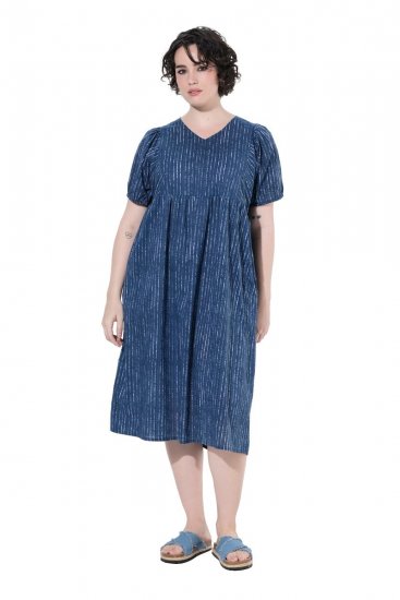 Ulla Popken 852214 Črtasta midi obleka Temno modra - Midi obleke - Ženske midi obleke večjih velikosti