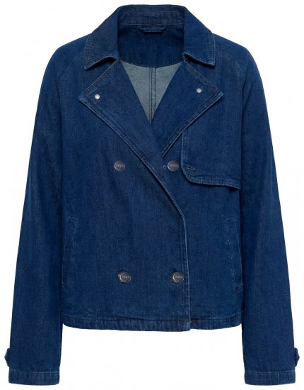 Ulla Popken 852266 Dvovrstna jeans jakna v slogu trenčkota Denim modra - Jakne - Jakne za ženske v velikih številkah