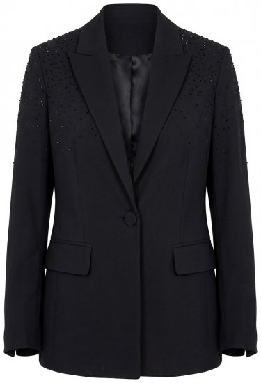 Ulla Popken 852498 Suknjič z enim gumbom in kristalčki Črna - Blazer - Blazerji v velikih velikostih za ženske