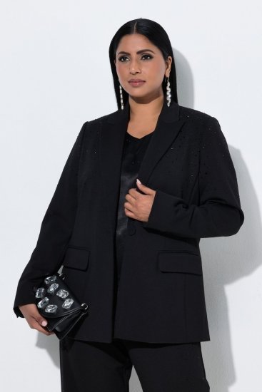 Ulla Popken 852498 Suknjič z enim gumbom in kristalčki Črna - Blazer - Blazerji v velikih velikostih za ženske
