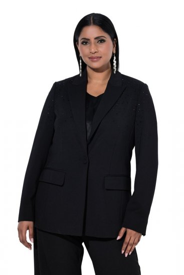 Ulla Popken 852498 Suknjič z enim gumbom in kristalčki Črna - Blazer - Blazerji v velikih velikostih za ženske