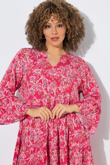 Ulla Popken 852841 Cvetlična obleka z volančki Magenta - Midi obleke - Ženske midi obleke večjih velikosti