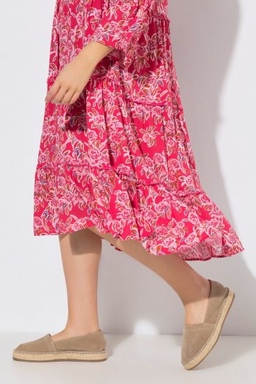 Ulla Popken 852841 Cvetlična obleka z volančki Magenta - Midi obleke - Ženske midi obleke večjih velikosti