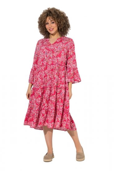 Ulla Popken 852841 Cvetlična obleka z volančki Magenta - Midi obleke - Ženske midi obleke večjih velikosti