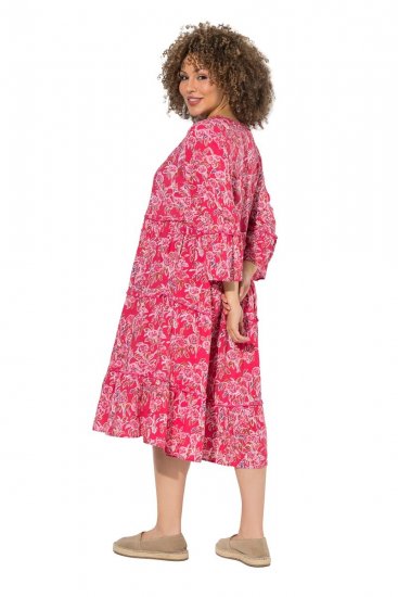 Ulla Popken 852841 Cvetlična obleka z volančki Magenta - Midi obleke - Ženske midi obleke večjih velikosti
