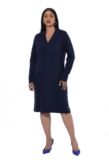 Ulla Popken 853077 Pletena obleka z dolgimi rokavi Temno modra - Pletene obleke - 