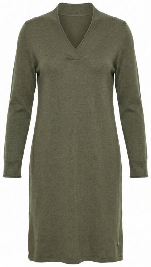 Ulla Popken 853077 Pletena obleka z dolgimi rokavi in V-izrezom Kaki - Pletene obleke - 
