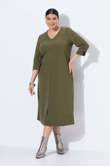 Ulla Popken 853510 Midi obleka z žepi Kaki - Midi obleke - Ženske midi obleke večjih velikosti