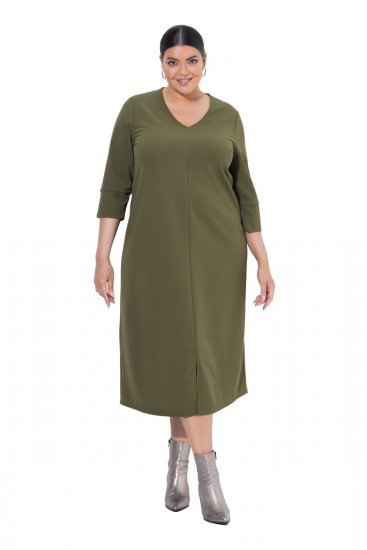 Ulla Popken 853510 Midi obleka z žepi Kaki - Midi obleke - Ženske midi obleke večjih velikosti