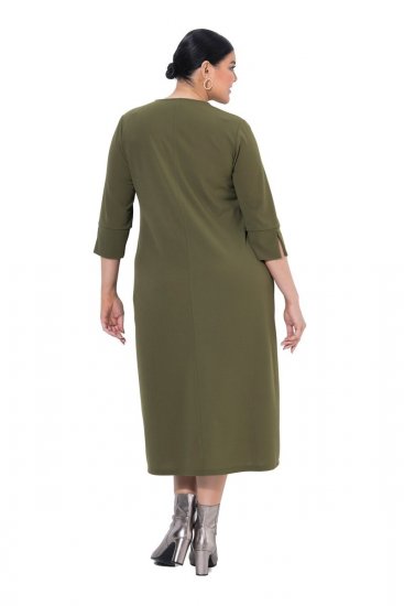 Ulla Popken 853510 Midi obleka z žepi Kaki - Midi obleke - Ženske midi obleke večjih velikosti