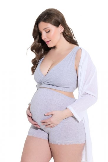 Ulla Popken 853631 Nosečniške spodnjice s čipko Siva melange - Spodnjice - 