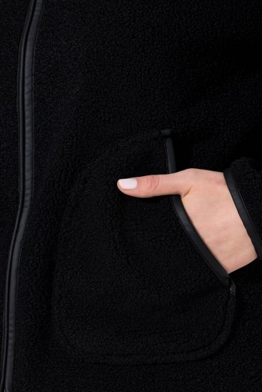 Ulla Popken 853685 Kratka plišasta jakna z obrobo z videzom usnja Črna - Jakne - Jakne za ženske v velikih številkah