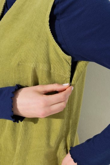 Ulla Popken 853697 Obleka iz rebrastega žameta brez rokavov z žepi Svetlo zelena - Poletne obleke - Ženske poletne obleke večjih velikosti