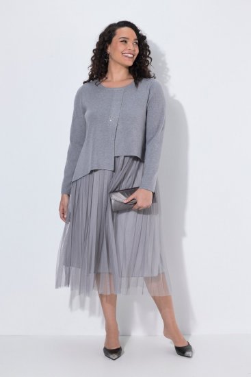 Ulla Popken 853879 Midi obleka A-kroja Siva - Midi obleke - Ženske midi obleke večjih velikosti