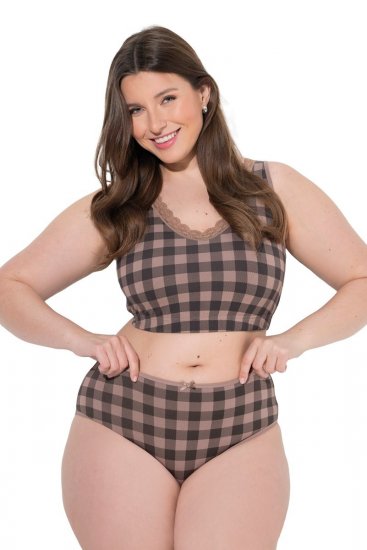 Ulla Popken 854114 Karirane spodnjice 5 kosa Taupe - Spodnjice - 