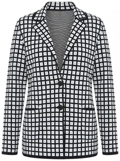 Ulla Popken 855173 Pleten karirast suknjič Umazano bela - Blazer - Blazerji v velikih velikostih za ženske