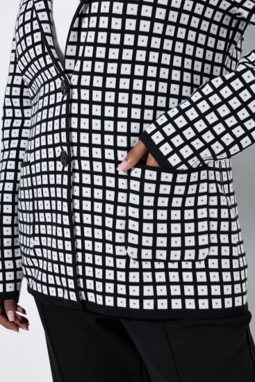 Ulla Popken 855173 Pleten karirast suknjič Umazano bela - Blazer - Blazerji v velikih velikostih za ženske