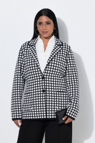 Ulla Popken 855173 Pleten karirast suknjič Umazano bela - Blazer - Blazerji v velikih velikostih za ženske