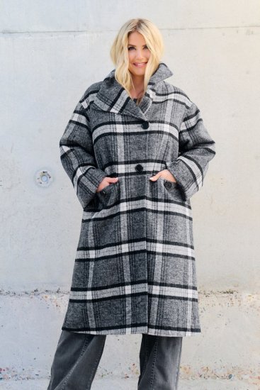 Ulla Popken 855250 Asimetričen volnen plašč s širokim ovratnikom Siva melange - Plašči - Plašči za ženske večjih velikosti