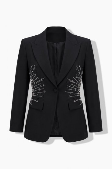 Ulla Popken 855550 Oprijet suknjič z bleščečimi kamenčki Črna - Blazer - Blazerji v velikih velikostih za ženske