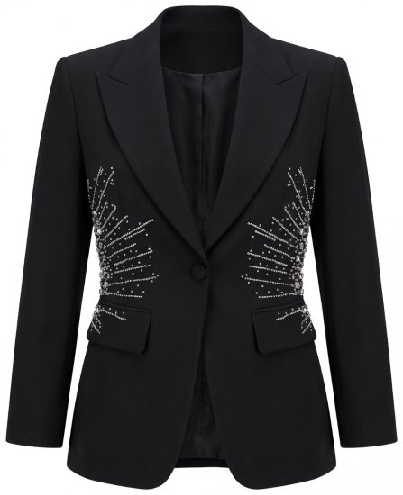 Ulla Popken 855550 Oprijet suknjič z bleščečimi kamenčki Črna - Blazer - Blazerji v velikih velikostih za ženske