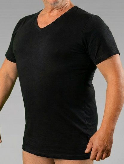 20 Nodi 9001 Short Sleeve V-Neck in Stretch Cotton Black - Undershirts - 