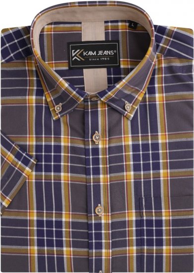 Kam Jeans 6282 Casual SS Check Shirt Navy - Srajce - Moške srajce za Močnejše Postave