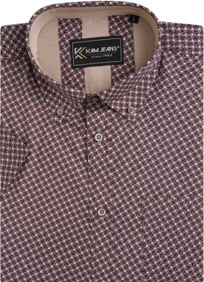 Kam Jeans 6280 All Over Geo Print Shirt Burgundy - Srajce - Moške srajce za Močnejše Postave