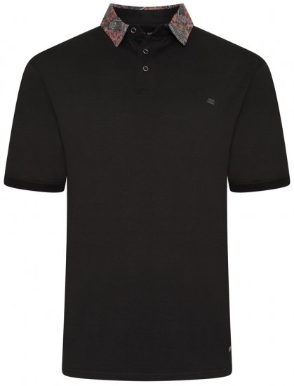 Kam Jeans 5485 Jersey Polo with Floral Collar Black - Polo majice - Moške Polo Majice za Močnejše Postave