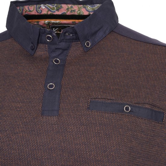 Kam Jeans 5490 Jersey Weave Contrast Polo Navy - Polo majice - Moške Polo Majice za Močnejše Postave