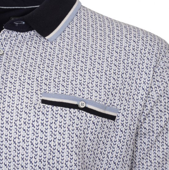 Kam Jeans 5487 Dobby Print Pique Polo White - Polo majice - Moške Polo Majice za Močnejše Postave