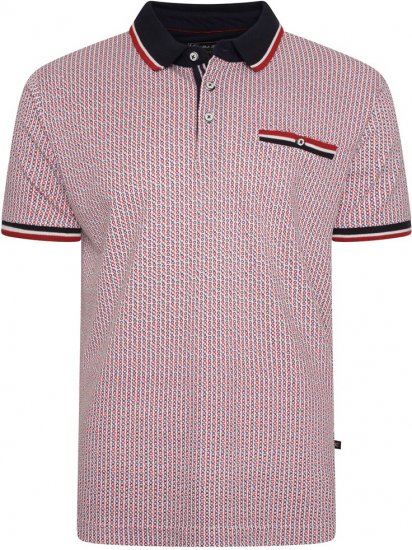 Kam Jeans 5487 Dobby Print Pique Polo Red - Polo majice - Moške Polo Majice za Močnejše Postave