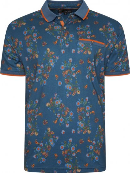 Kam Jeans 5494 Digital Floral Print Polo Blue - Polo majice - Moške Polo Majice za Močnejše Postave