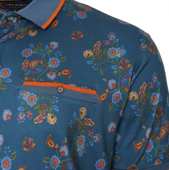 Kam Jeans 5494 Digital Floral Print Polo Blue - Polo majice - Moške Polo Majice za Močnejše Postave