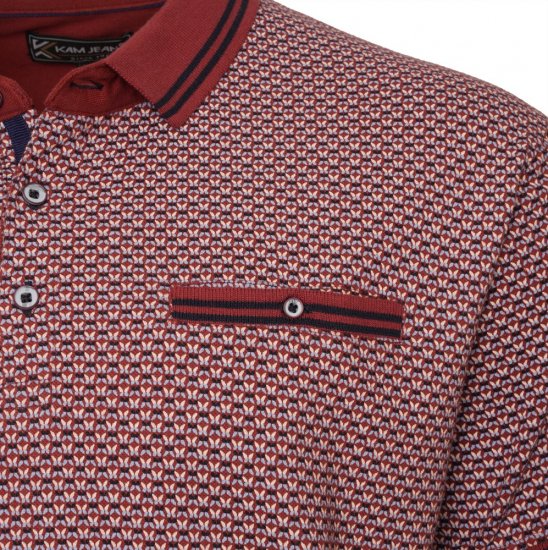  Kam Jeans 5488 Dobby Print Pique Polo Wine - Polo majice - Moške Polo Majice za Močnejše Postave