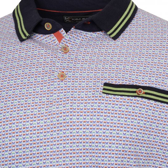 Kam Jeans 5488 Dobby Print Pique Polo Navy - Polo majice - Moške Polo Majice za Močnejše Postave