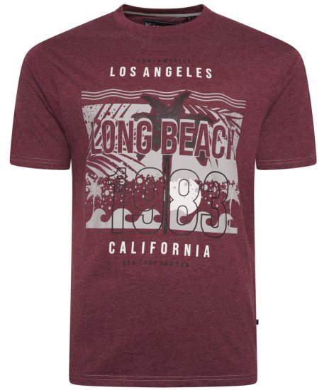 Kam Jeans 5729 Long Beach Print T-Shirt Burgundy - Kratke Majice - Moške kratke majice za močnejše postave