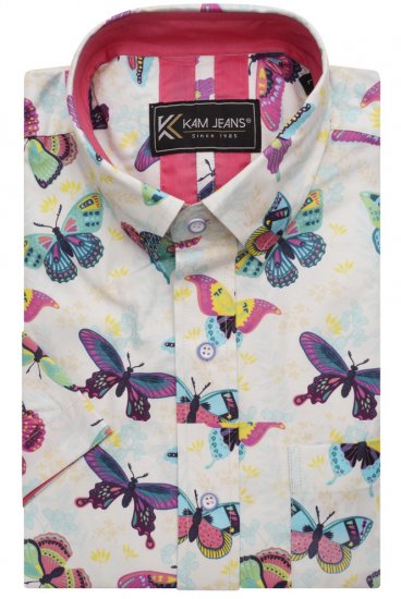Kam Jeans 6044 Butterfly Digital Short Sleeve Print Shirt Multi-Colored - Srajce - Moške srajce za Močnejše Postave