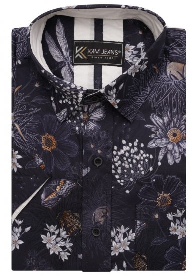 Kam Jeans 6045 Dragonfly Digital Print Short Sleeve Shirt Navy - Srajce - Moške srajce za Močnejše Postave