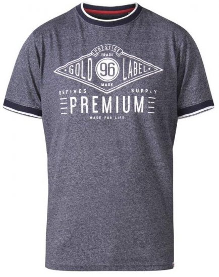 D555 Alister Premium Chest Printed Ringer T-Shirt Navy - Kratke Majice - Moške kratke majice za močnejše postave