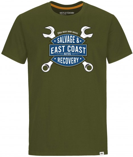 Motley Denim Barrow T-shirt Dark Khaki - Kratke Majice - Moške kratke majice za močnejše postave