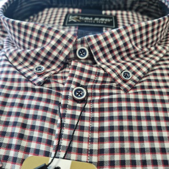 Kam Jeans 6302 Casual Gingham Check Shirt Navy - Srajce - Moške srajce za Močnejše Postave