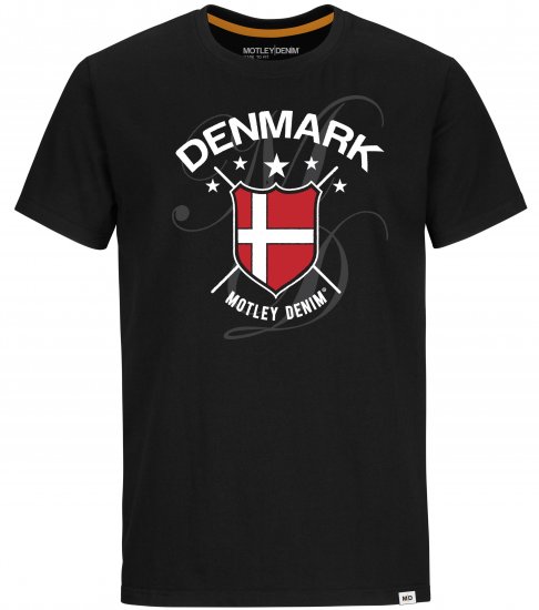 Motley Denim Denmark T-shirt Black - Kratke Majice - Moške kratke majice za močnejše postave